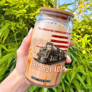 Train USA 250th Anniversary Glass Can American Iron Legacy Steam Locomotive Railroad Train Engine TS11 Black Print Your Wear