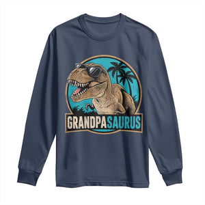 Dinosaur Grandfather Long Sleeve Shirt Funny Grandpasaurus Fathers Day Family Matching TS11 Navy Print Your Wear