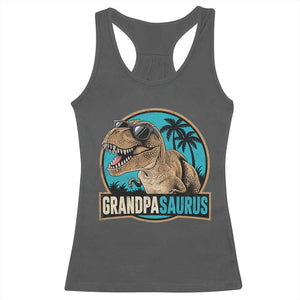 Dinosaur Grandfather Racerback Tank Top Funny Grandpasaurus Fathers Day Family Matching TS11 Dark Heather Print Your Wear