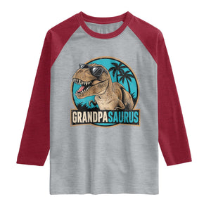 Dinosaur Grandfather Raglan Shirt Funny Grandpasaurus Fathers Day Family Matching TS11 Heather Gray Heather Red Print Your Wear
