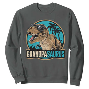 Dinosaur Grandfather Sweatshirt Funny Grandpasaurus Fathers Day Family Matching TS11 Dark Heather Print Your Wear