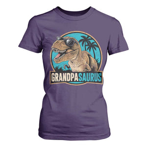 Dinosaur Grandfather T Shirt For Women Funny Grandpasaurus Fathers Day Family Matching TS11 Purple Print Your Wear