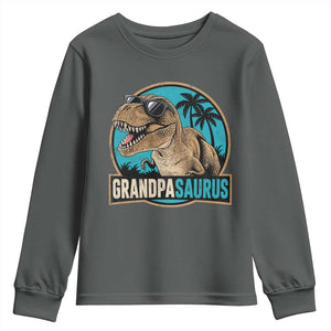 Dinosaur Grandfather Youth Sweatshirt Funny Grandpasaurus Fathers Day Family Matching TS11 Dark Heather Print Your Wear
