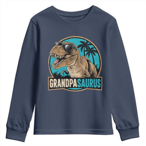 Dinosaur Grandfather Youth Sweatshirt Funny Grandpasaurus Fathers Day Family Matching TS11 Navy Print Your Wear