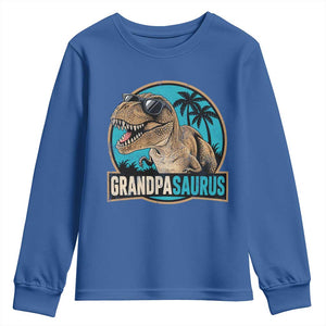 Dinosaur Grandfather Youth Sweatshirt Funny Grandpasaurus Fathers Day Family Matching TS11 Royal Blue Print Your Wear