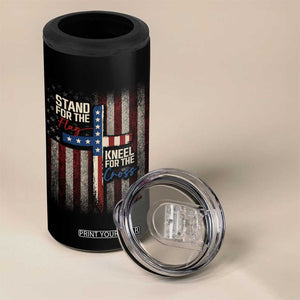 Stand For The Flag Kneel For The Cross 4 in 1 Can Cooler Tumbler Patriotic Faith Vintage American Flag