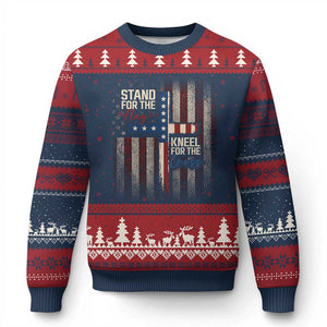 Stand For The Flag Kneel For The Cross Ugly Christmas Sweater Patriotic Faith Vintage American Flag