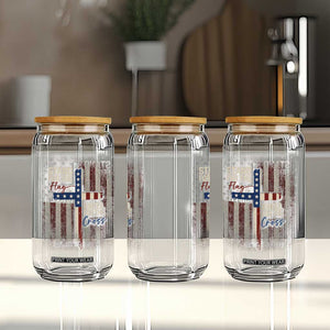 Stand For The Flag Kneel For The Cross Glass Can Patriotic Faith Vintage American Flag