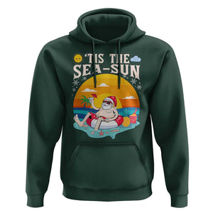 Funny Christmas In July Hoodie Tis The Sea Sun Santa Beach Summer Season Xmas TS11 Dark Forest Green Print Your Wear
