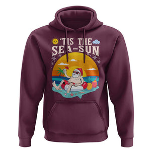 Funny Christmas In July Hoodie Tis The Sea Sun Santa Beach Summer Season Xmas TS11 Maroon Print Your Wear