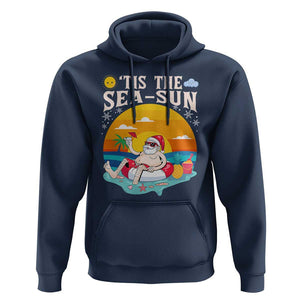 Funny Christmas In July Hoodie Tis The Sea Sun Santa Beach Summer Season Xmas TS11 Navy Print Your Wear