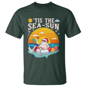 Funny Christmas In July T Shirt Tis The Sea Sun Santa Beach Summer Season Xmas TS11 Dark Forest Green Print Your Wear