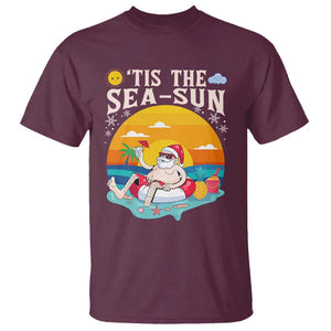 Funny Christmas In July T Shirt Tis The Sea Sun Santa Beach Summer Season Xmas TS11 Maroon Print Your Wear
