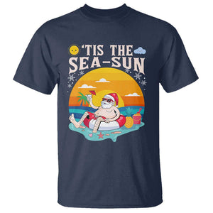 Funny Christmas In July T Shirt Tis The Sea Sun Santa Beach Summer Season Xmas TS11 Navy Print Your Wear