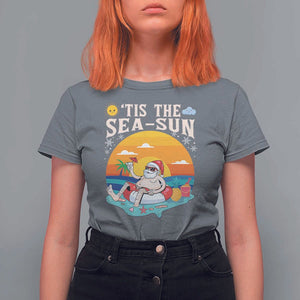 Funny Christmas In July T Shirt For Women Tis The Sea Sun Santa Beach Summer Season Xmas TS11 Charcoal Print Your Wear