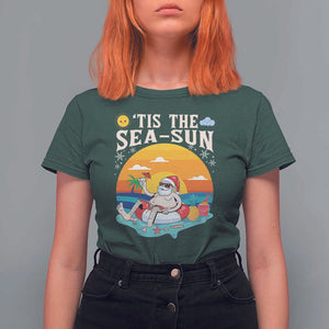 Funny Christmas In July T Shirt For Women Tis The Sea Sun Santa Beach Summer Season Xmas TS11 Dark Forest Green Print Your Wear