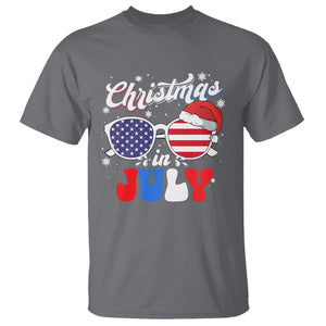 Christmas In July T Shirt Santa Hat Sunglasses USA Flag 4th Of July Xmas TS11 Charcoal Print Your Wear