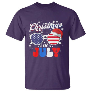 Christmas In July T Shirt Santa Hat Sunglasses USA Flag 4th Of July Xmas TS11 Purple Print Your Wear