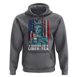 Funny 4th Of July Hoodie Sippin On Liber Tea Liberty USA Flag TS11 Charcoal Print Your Wear