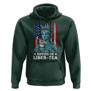 Funny 4th Of July Hoodie Sippin On Liber Tea Liberty USA Flag TS11 Dark Forest Green Print Your Wear