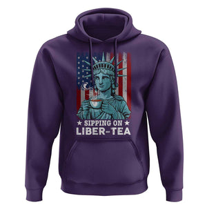 Funny 4th Of July Hoodie Sippin On Liber Tea Liberty USA Flag TS11 Purple Print Your Wear