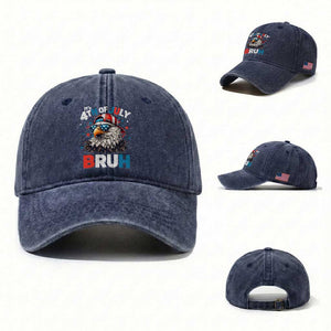 Funny Eagle It's 4th Of July Bruh Washed Cotton Baseball Cap Patriotic Bald Eagle American Flag TS11 Washed Cap Universal Fit Navy Print Your Wear