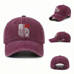 Funny Nope No Kings Vintage American Flag Washed Cotton Baseball Cap TS11 Washed Cap Universal Fit Burgundy Print Your Wear