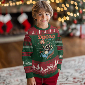 Funny Democracy Is Dying But Hey Nice Fireworks Knit Sweatshirt Racoon 4th Of July TS11 Christmas Print Your Wear