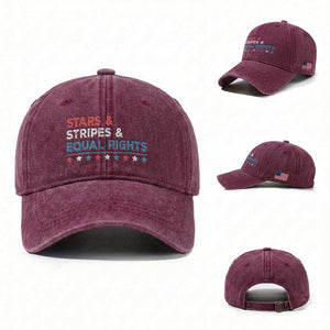 Stars Stripes And Equal Rights Washed Cotton Baseball Cap 4th Of July Women's Rights TS11 Washed Cap Universal Fit Burgundy Print Your Wear