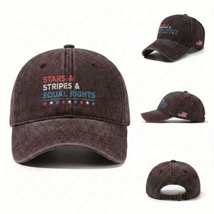 Stars Stripes And Equal Rights Washed Cotton Baseball Cap 4th Of July Women's Rights TS11 Washed Cap Universal Fit Dark Brown Print Your Wear