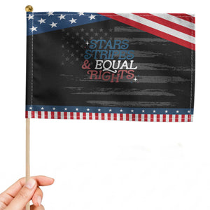 Stars Stripes And Equal Rights Patriotic Handheld Flag 4th Of July Liberal American TS11 Distressed 8.2" × 5.5" Black Blue Print Your Wear