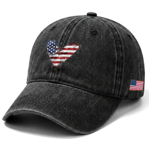 4th of July American Flag Heart USA Patriotic Washed Cotton Baseball Cap TS11 Print Your Wear