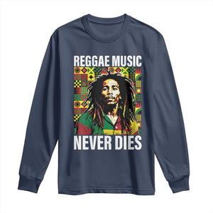 Legend Bob Long Sleeve Shirt Reggae Music Never Dies Rasta TS11 Navy Print Your Wear