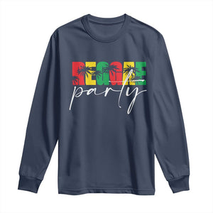 Reggae Party Long Sleeve Shirt Rastafari Jamaican Palm Tree Music TS11 Navy Print Your Wear