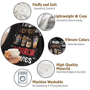 Funny Halloween Throw Blanket I Run On Coffee And Horror Movies Pumpkin Witch Hat TS11 Print Your Wear