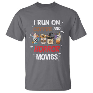 Funny Halloween T Shirt I Run On Coffee And Horror Movies Pumpkin Witch Hat TS11 Charcoal Print Your Wear
