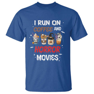 Funny Halloween T Shirt I Run On Coffee And Horror Movies Pumpkin Witch Hat TS11 Royal Blue Print Your Wear
