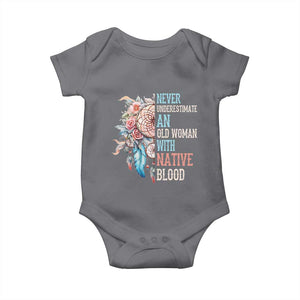 Native American Baby Onesie Never Underestimate An Old Woman With Native Blood Dreamcatcher TS11 Charcoal Print Your Wear