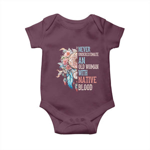 Native American Baby Onesie Never Underestimate An Old Woman With Native Blood Dreamcatcher TS11 Maroon Print Your Wear