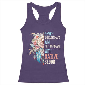 Native American Racerback Tank Top Never Underestimate An Old Woman With Native Blood Dreamcatcher TS11 Purple Print Your Wear