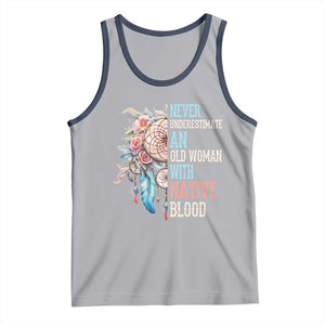 Native American Tank Top Never Underestimate An Old Woman With Native Blood Dreamcatcher TS11 Athletic Heather Navy Print Your Wear
