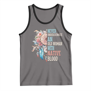Native American Tank Top Never Underestimate An Old Woman With Native Blood Dreamcatcher TS11 Deep Heather Black Print Your Wear