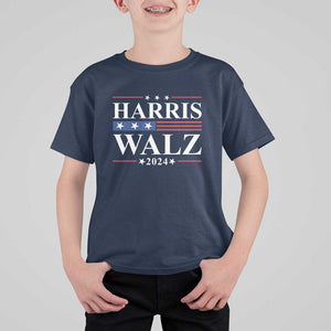 Harris Walz 2024 T Shirt For Kid President Election Campaign American Flag TS11 Navy Print Your Wear