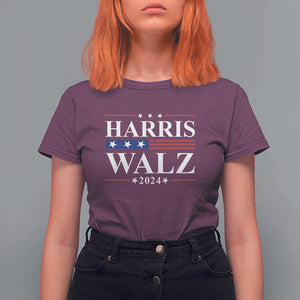 Harris Walz 2024 T Shirt For Women President Election Campaign American Flag TS11 Maroon Print Your Wear
