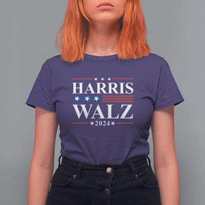 Harris Walz 2024 T Shirt For Women President Election Campaign American Flag TS11 Purple Print Your Wear