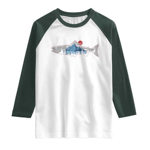 Trout Fly Fish Nature Montane Forest Fishing Camping Raglan Shirt TS11 White Dark Forest Green Print Your Wear