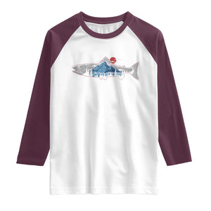 Trout Fly Fish Nature Montane Forest Fishing Camping Raglan Shirt TS11 White Maroon Print Your Wear