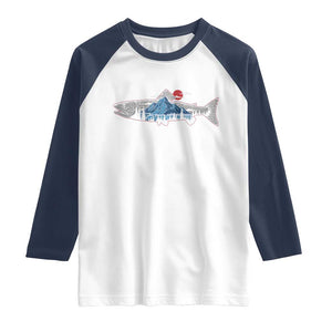 Trout Fly Fish Nature Montane Forest Fishing Camping Raglan Shirt TS11 White Navy Print Your Wear