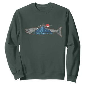 Trout Fly Fish Nature Montane Forest Fishing Camping Sweatshirt TS11 Dark Forest Green Print Your Wear
