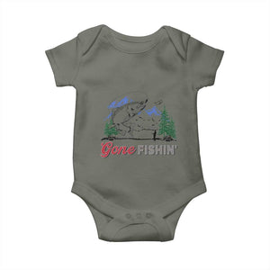 Gone Fishing Baby Onesie Trout Fishing Lover Montane Forest TS11 Military Green Print Your Wear